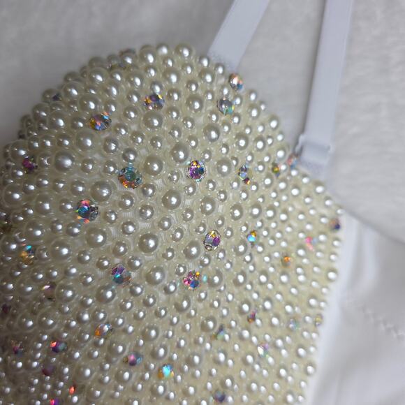 Pearl n Rhinestones‎ M Sexy Glam Trimed Bustier *SizeRunsSmall* See Pics. Blings - Picture 9 of 13